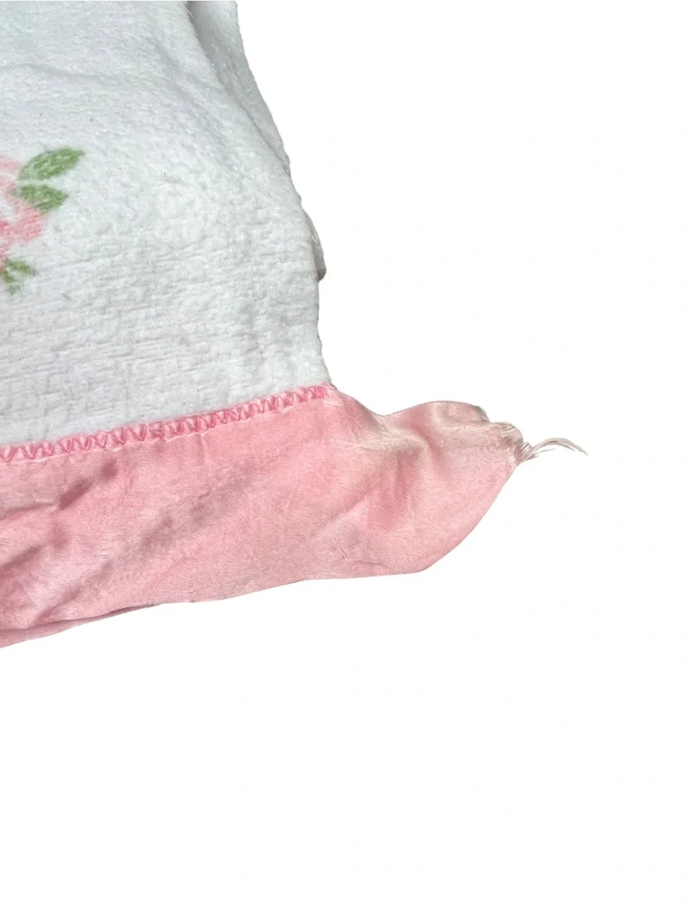 Vintage Shabby Chic Floral Pink Rose Throw Blanket Satin Trim